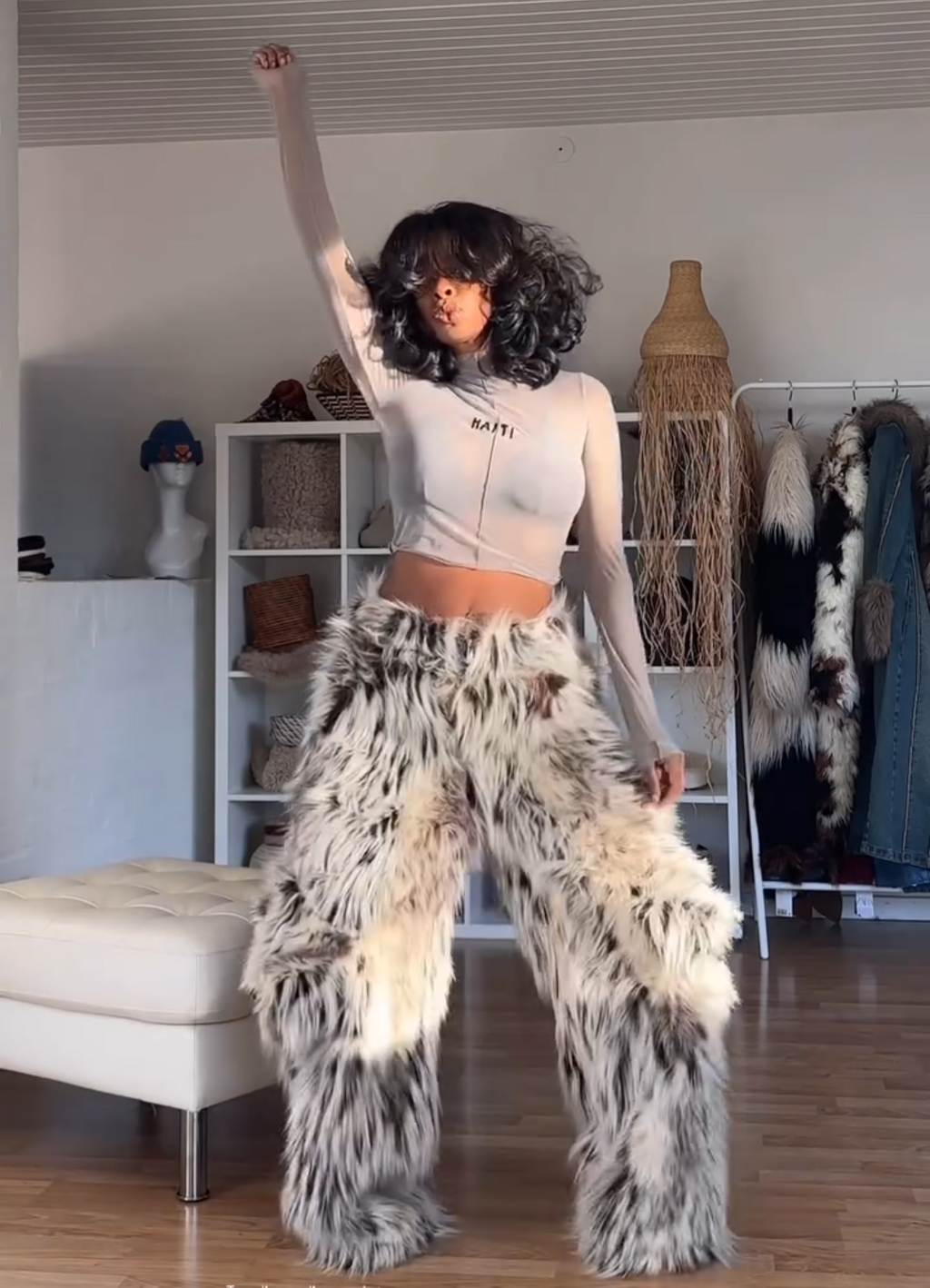 Thick Faux Fur Wide Leg Pants