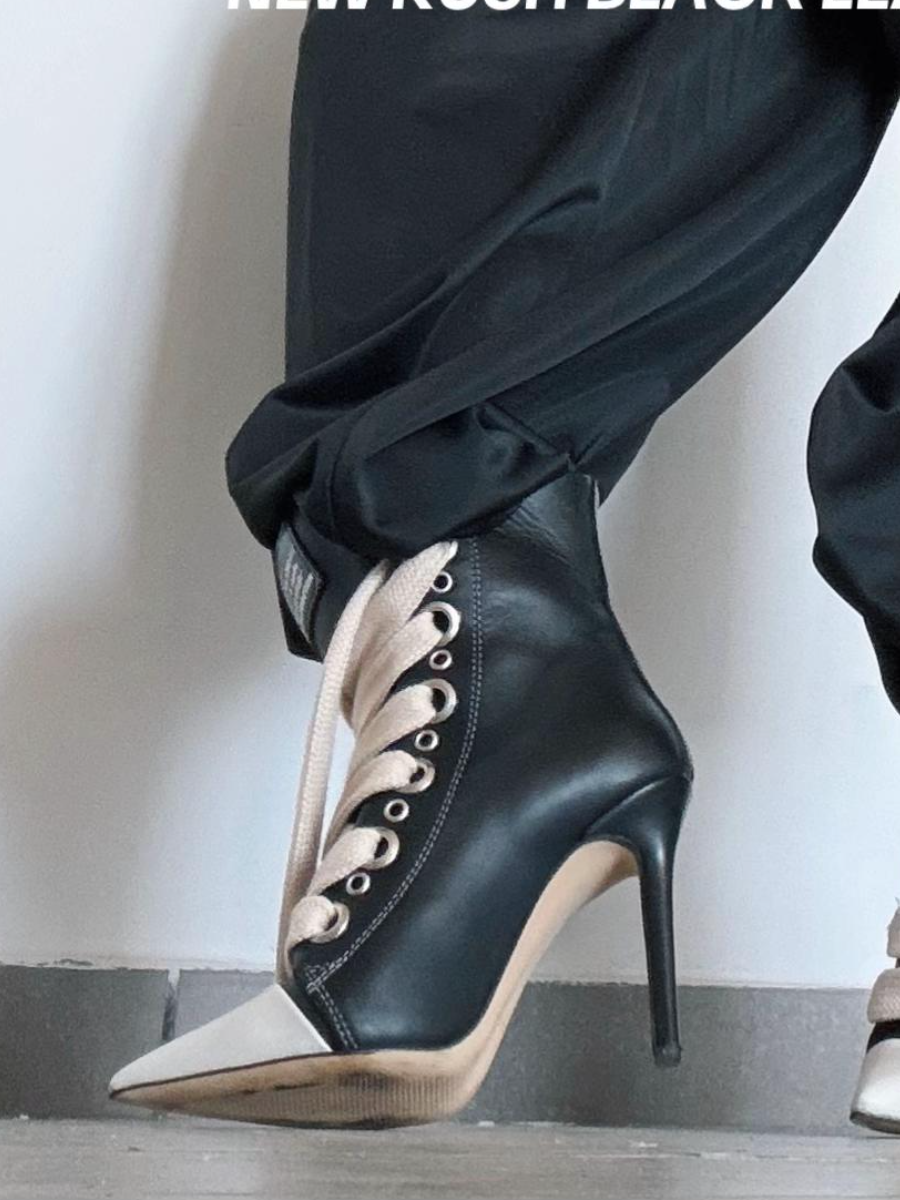 Leather Large Lace Point-Toe Pumps